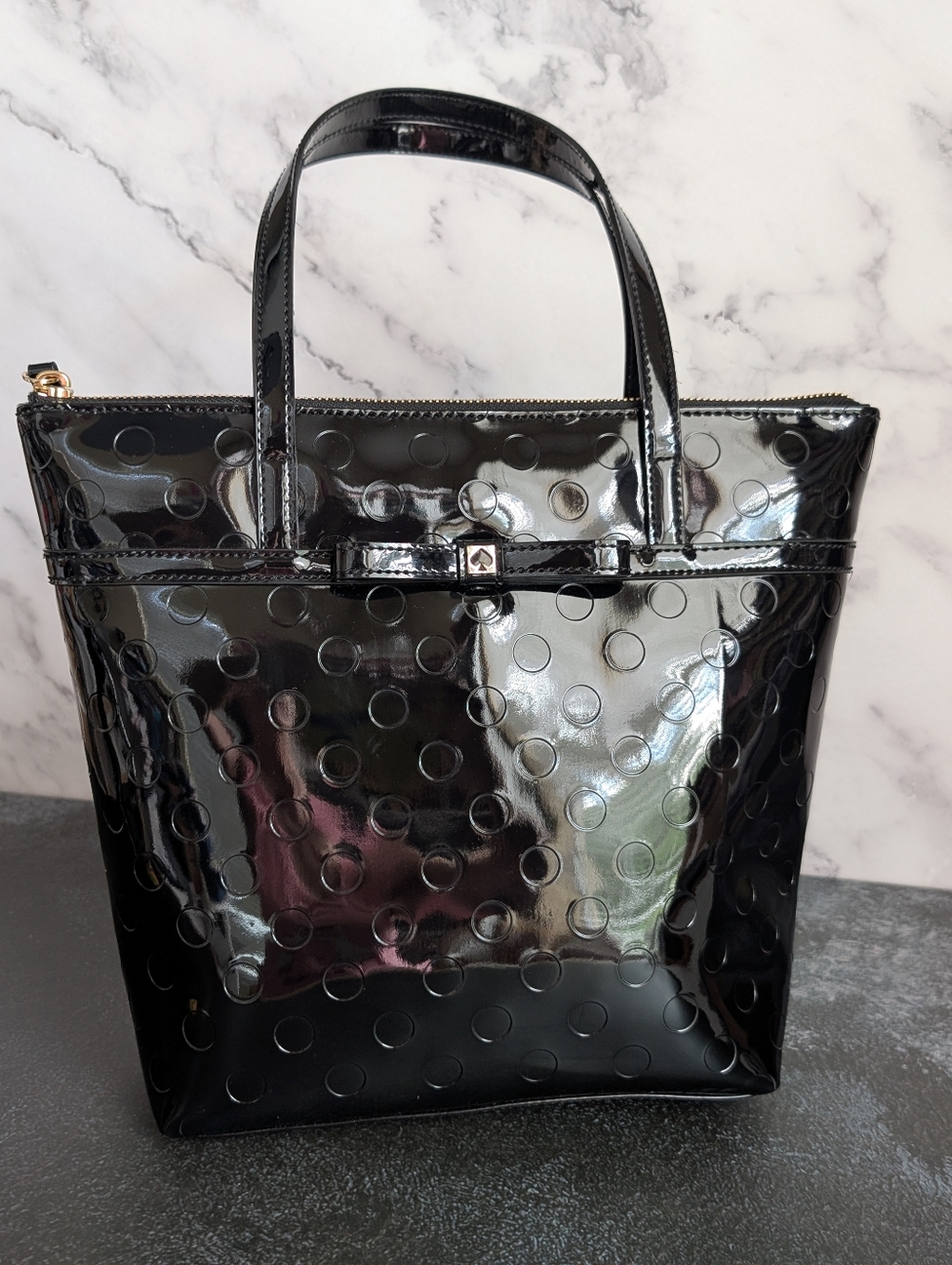 Kate Spade Patent Polka Dot Tote Bag - Black
